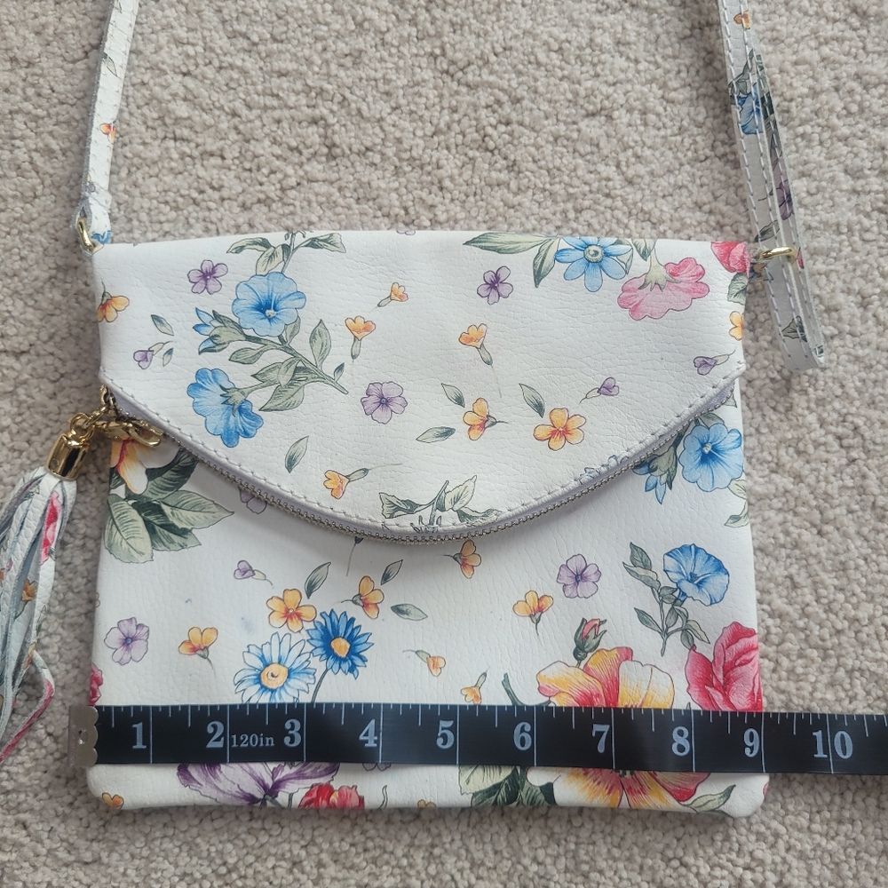 Venice Leather Floral White Genuine Leather Crossbody Bag Mady in Italy - Picture 9 of 10